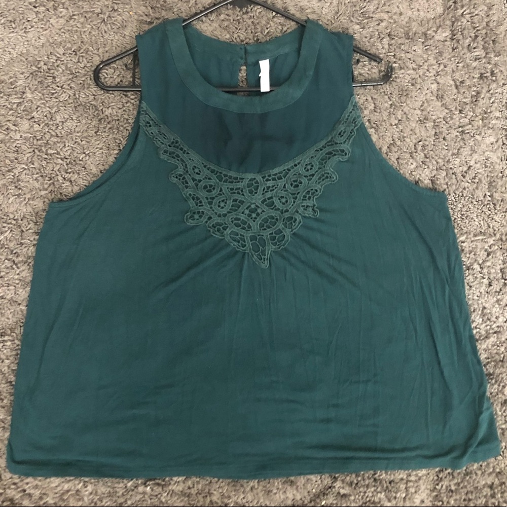 Xhilaration Teal XXL Tank Top with Mesh & Crochet Detailing
